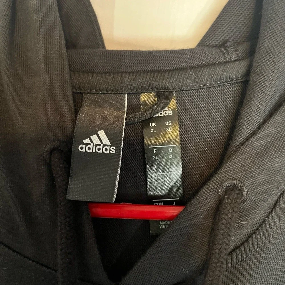 Adidas Mens Black Pullover Hoodie Big Logo 3 Stripe Long Sleeve Sweatshirt